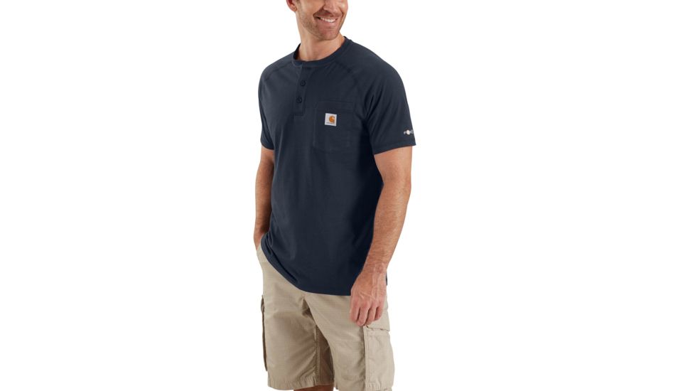 Carhartt Force Cotton Delmont Short Sleeve Henley for Mens, Navy, Extra Large/Regular 100413-412-REG-XL