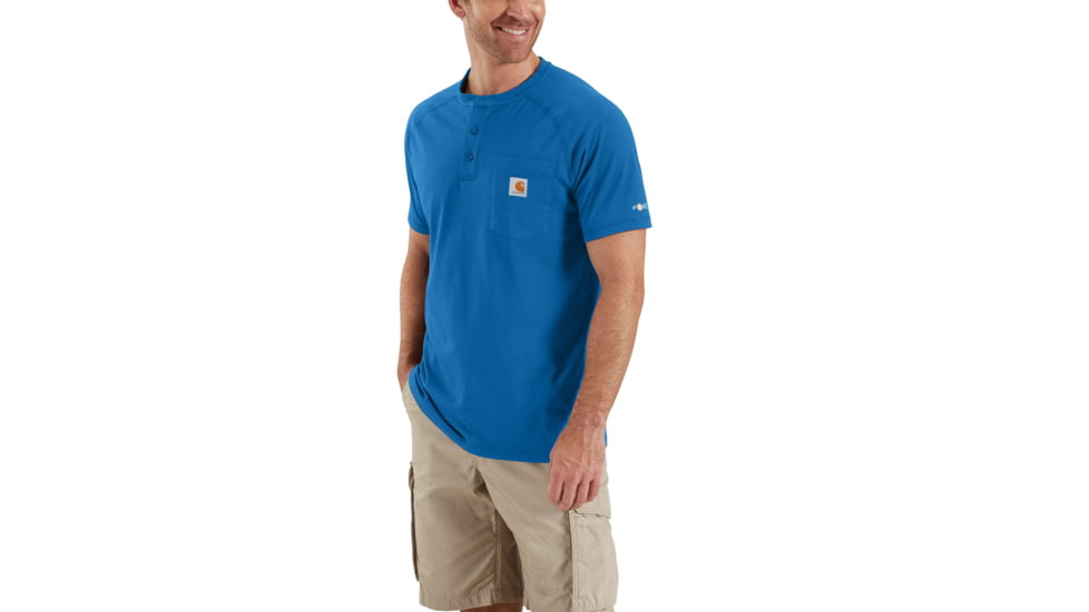 Carhartt Force Cotton Delmont Short Sleeve Henley for Mens, Cool Blue, 2XL/Regular 100413-438-REG-2XL