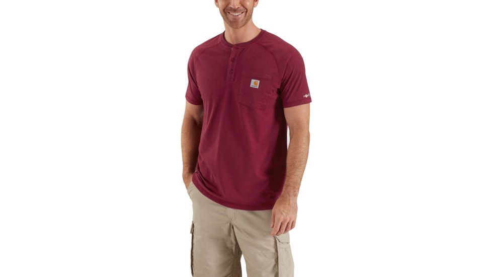 Carhartt Force Cotton Delmont Short Sleeve Henley Relaxed Fit - Mens, Red Brown Heather, XL Waist-TLL Inseam 100413-603-TLL-XL