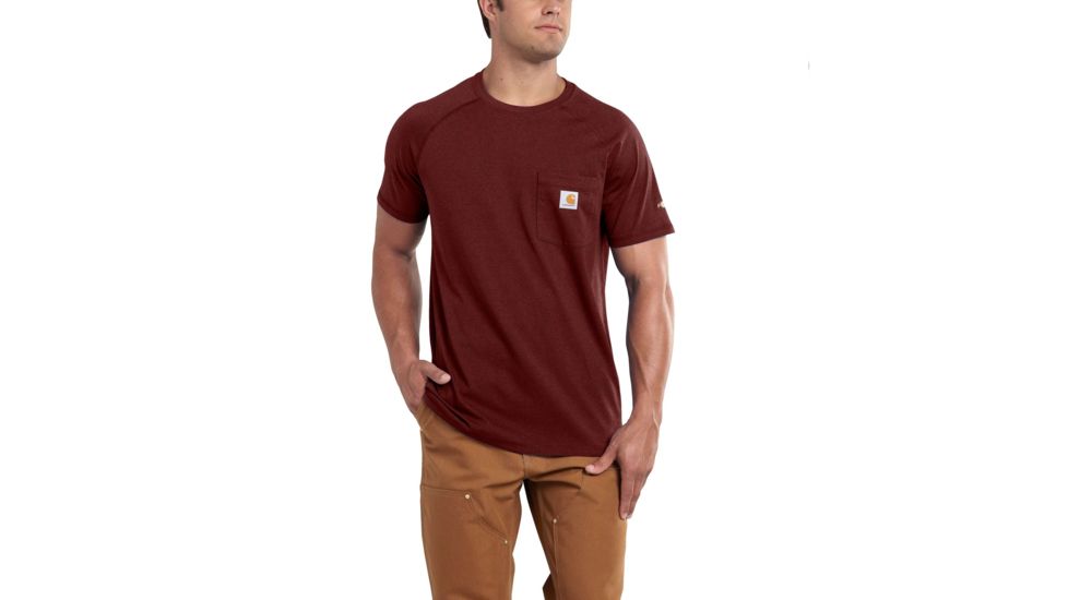 Carhartt Force Cotton Delmont Short Sleeve T Shirt Relaxed Fit - Mens, Red Brown Heather, X-Large-Regular 100410-603-REG-XL
