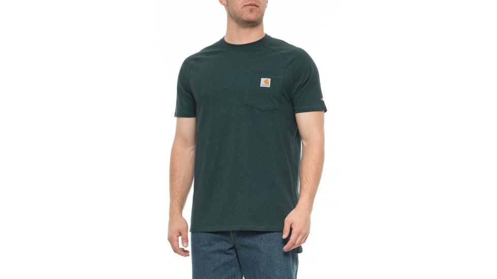 Carhartt Force Cotton Delmont Short Sleeve T Shirt Relaxed Fit - Mens, Everglade Heather, X-Large-Tall, 100410-388-REG-2XL