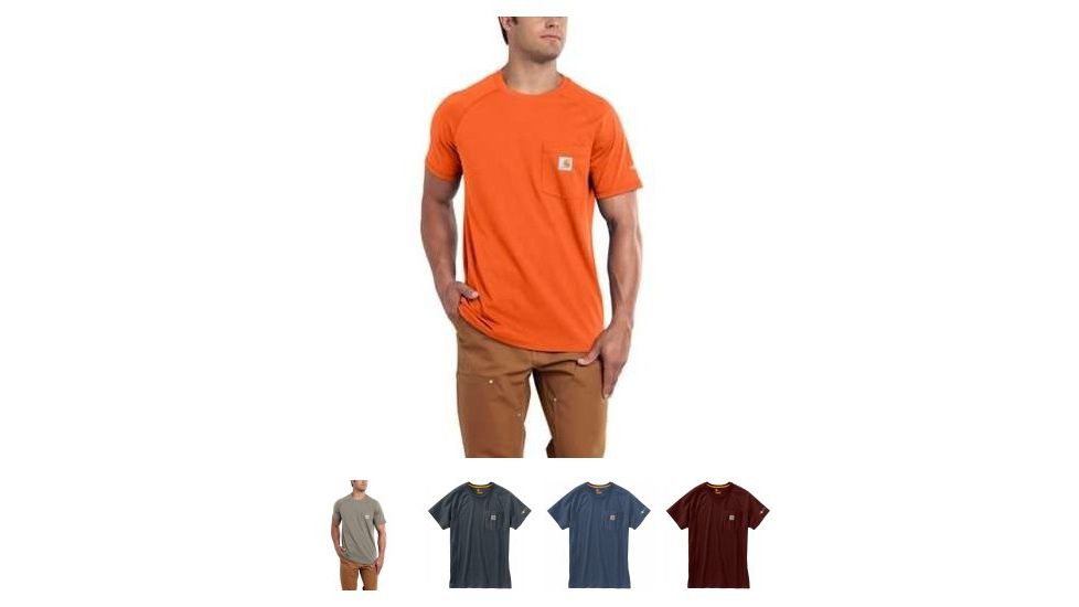 Carhartt Force Cotton Delmont Short Sleeve T Shirt Relaxed Fit - Men's, Bold Orange, Desert Heather, Granite Heather, Light Huron Heather, Red Brown Heather