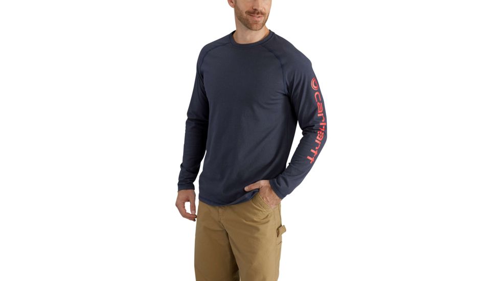 Carhartt Force Cotton Delmont Sleeve Graphic T-Shirt for Mens, Navy, Medium/Regular 101302-412-REG-M