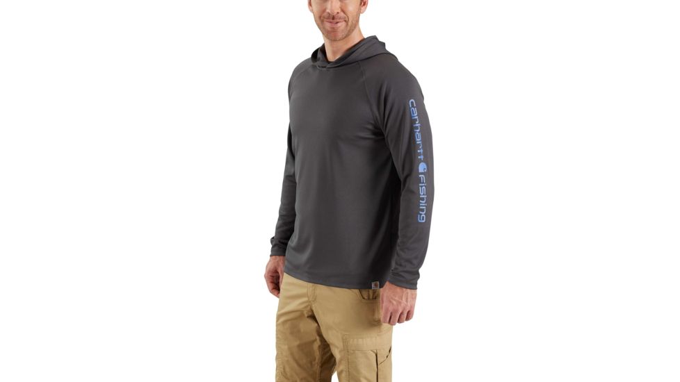 Carhartt Force Fishing Sleeve Logo Long Sleeve Hoodie - Mens, Shadow, 2XL-REG 103002-029-REG-2XL