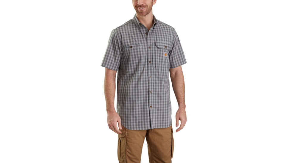 Carhartt Force Ridgefield Plaid Short Sleeve Shirt - Mens, Gravel, L-REG 103146-039-REG-L