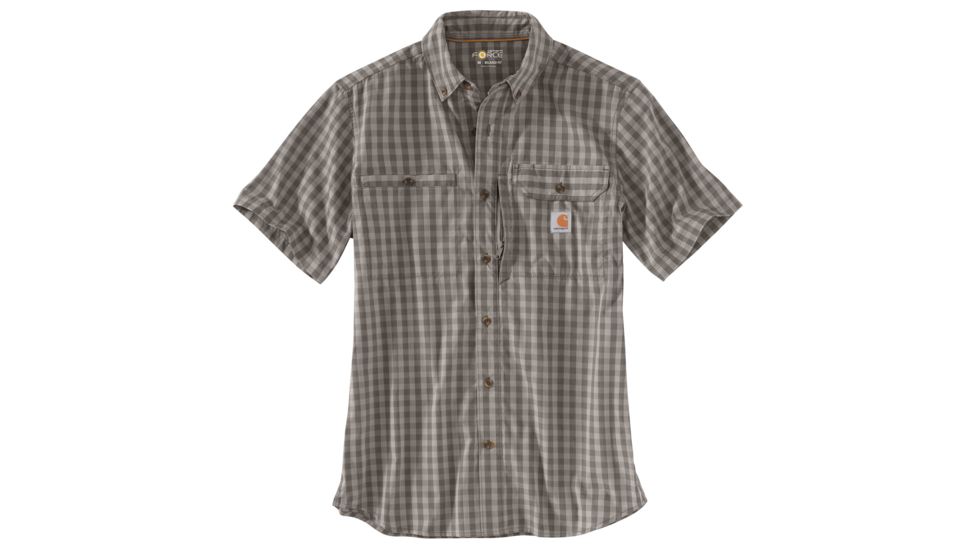 Carhartt Force Ridgefield Plaid Short Sleeve Shirt - Mens, Gravel, L-REG 103146-039-REG-L