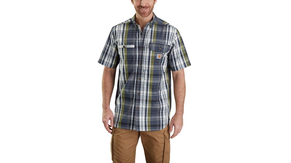 Carhartt Force Ridgefield Plaid Short Sleeve Shirt - Mens, Navy, 2XL-REG 103146-412-REG-2XL