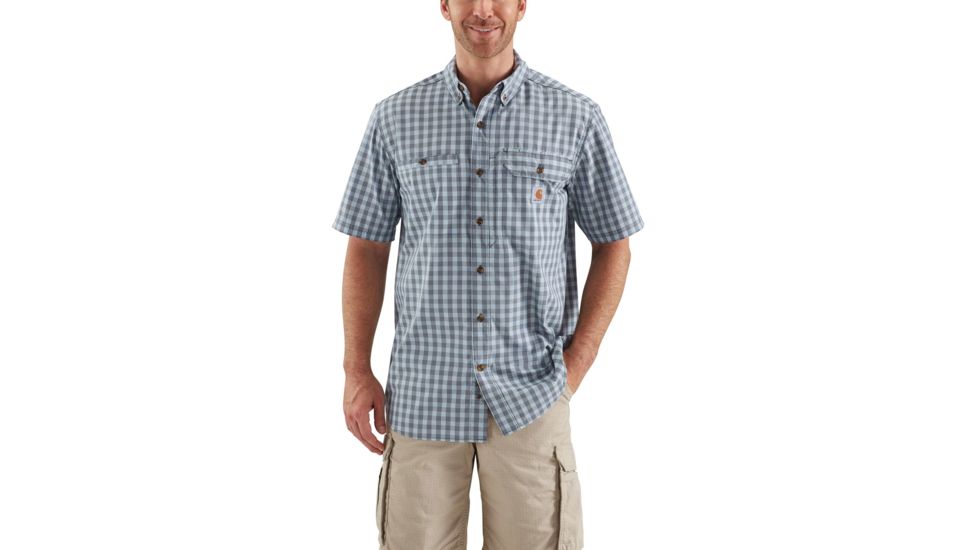 Carhartt Force Ridgefield Plaid Short Sleeve Shirt - Mens, Steel Blue, 2XL-REG 103146-437-REG-2XL