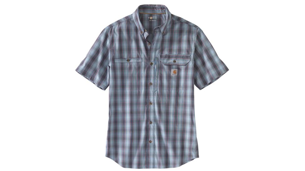 Carhartt Force Ridgefield Plaid Short Sleeve Shirt - Mens, Steel Blue, Medium-Regular, 103549-437-M-REG
