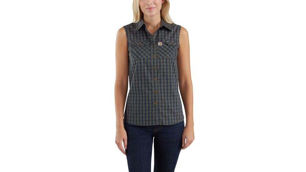 Carhartt Force Ridgefield Sleeveless Plaid Shirt - Womens, Moss, L-REG 103082-316-REG-L