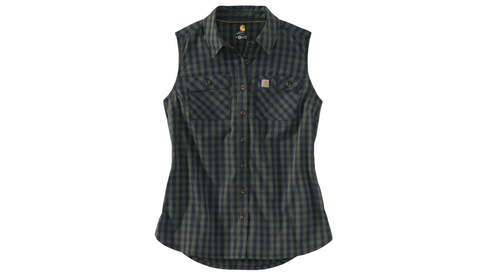 Carhartt Force Ridgefield Sleeveless Plaid Shirt - Womens, Moss, L-REG 103082-316-REG-L