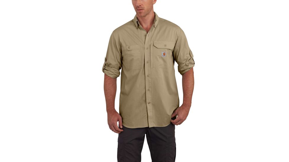 Carhartt Force Ridgefield Solid Long Sleeve Shirt for Mens, Dark Khaki, 2XL/Regular 102418-253-REG-2XL