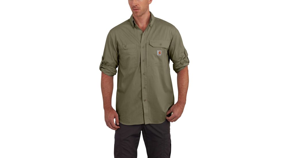 Carhartt Force Ridgefield Solid Long Sleeve Shirt for Mens, Burnt Olive, 4XL/Regular 102418-391-REG-4XL