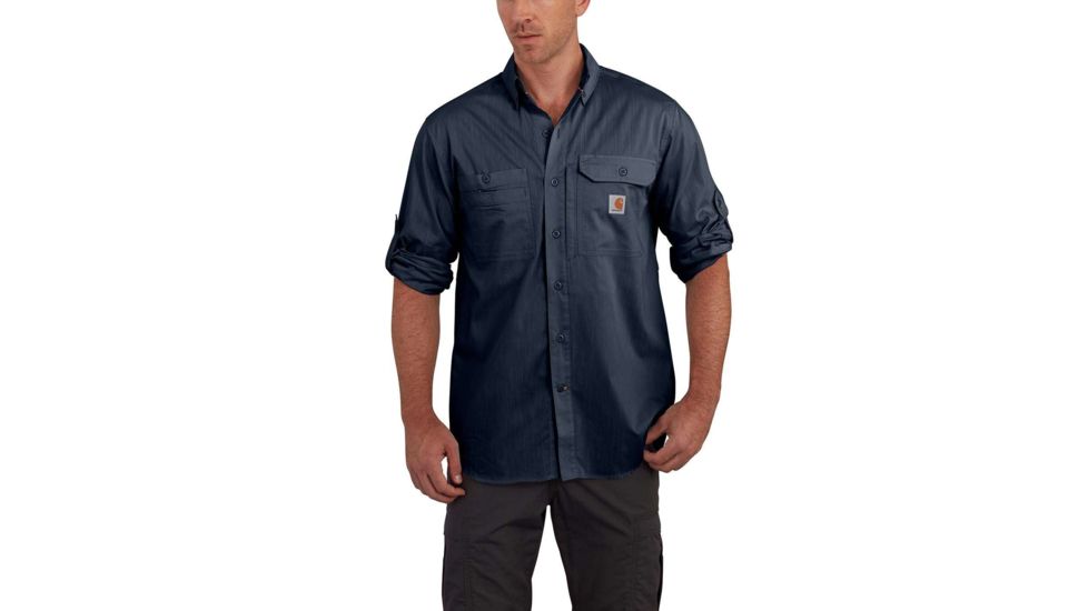 Carhartt Force Ridgefield Solid Long Sleeve Shirt for Mens, Navy, Medium/Regular 102418-412-REG-M