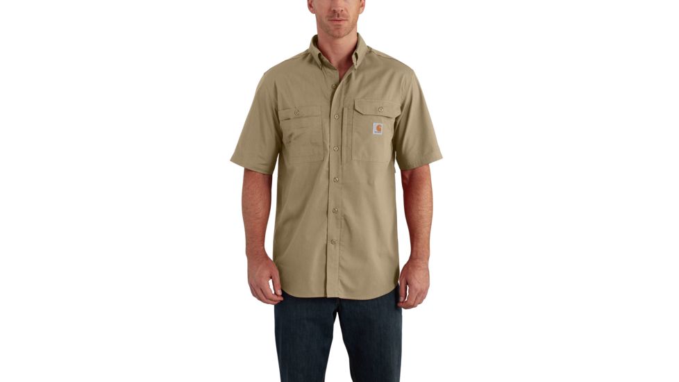 Carhartt Force Ridgefield Solid Short Sleeve Shirt for Mens, Dark Khaki, 2XL/Regular 102417-253-REG-2XL