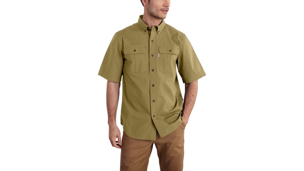 Carhartt Foreman Solid Short Sleeve Work Shirt for Mens, Dark Khaki, Small/Regular 101555-253-REG-S