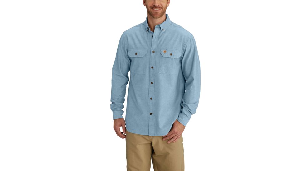 Carhartt Fort Long Sleeve Shirt LW Chambray Bfnt Relaxed Fit - Mens, Blue Chambray, S-REG S202-CBL-REG-SML