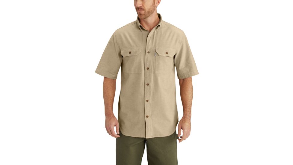 Carhartt Fort Solid Short Sleeve Shirt for Mens, Dark Tan Chambray, Medium/Regular S200-256-REG-MED