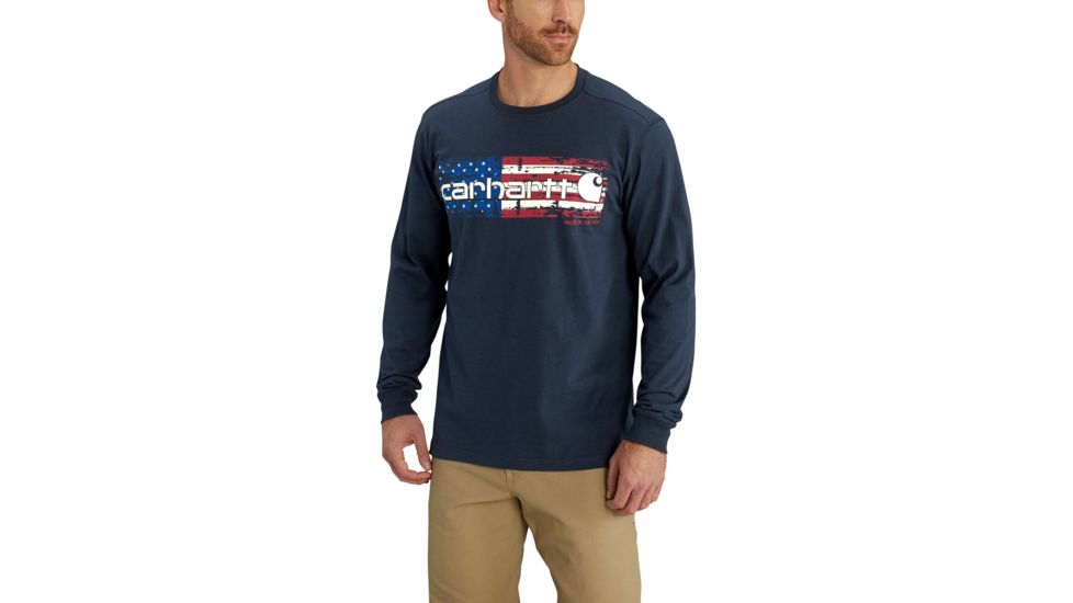 Carhartt Lubbock Graphic Distressed Flag Long Sleeve T-Shirt, Navy, Medium/Regular 102913-412-REG-M