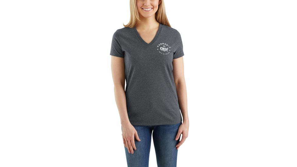 Carhartt Lubbock Graphic USA Logo Short Sleeve V-neck T-shirt - Womens, Carbon Heather, XXL-REG 103058-026-REG-XXL