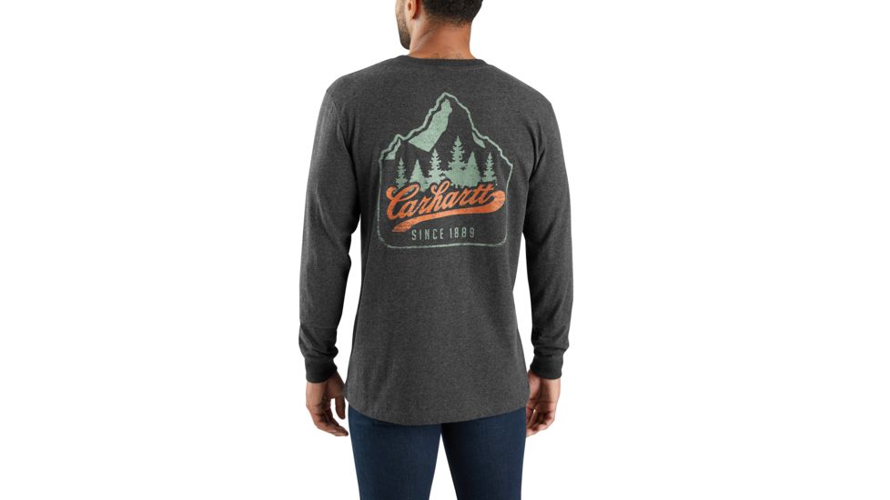 Carhartt M Workwear Mountain Ptch Grpc Long Sleeve Pkt TS - Mens, Carbon Heather, Small, 104029-026REGSA