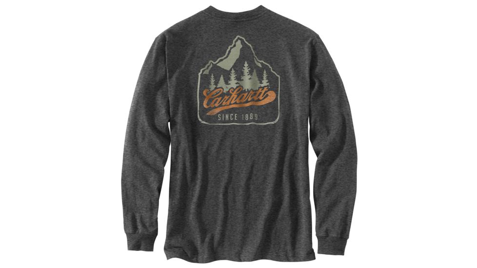 Carhartt M Workwear Mountain Ptch Grpc Long Sleeve Pkt TS - Mens, Carbon Heather, Small, 104029-026REGSA