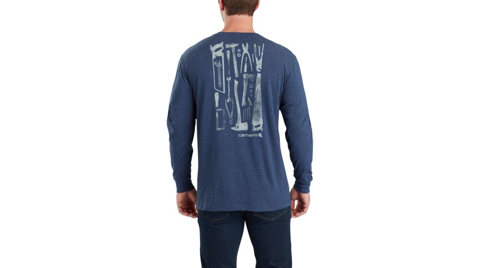 Carhartt Maddock Tool Graphic Pocket Long Sleeve Tshirt-Men's, Indigo Heather, Small, Regular, 103305-411-REG-S
