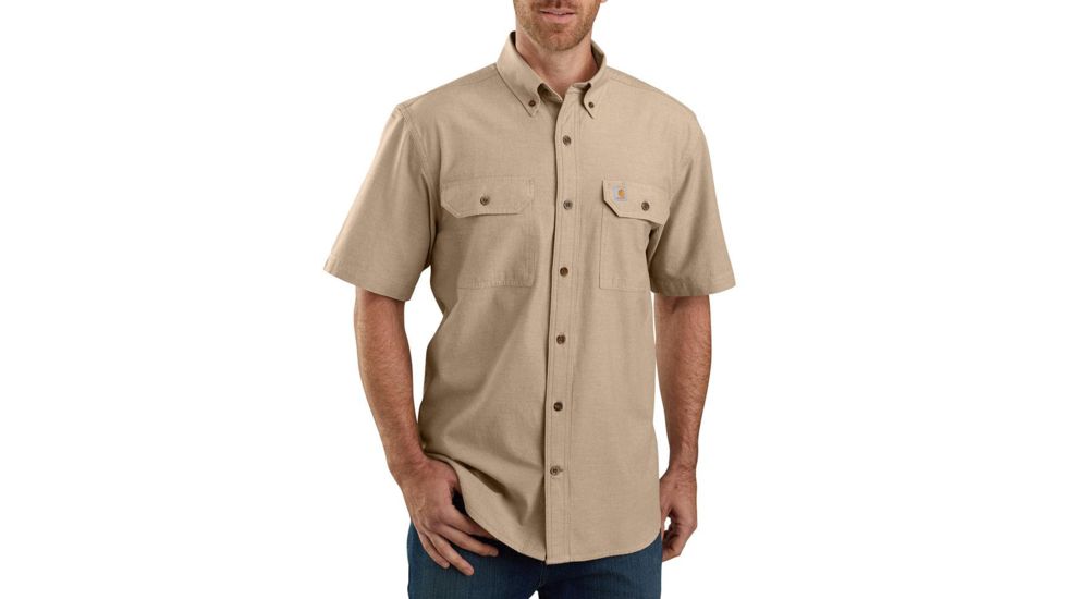 Carhartt Midweight Short-Sleeve Button-Front Shirt - Mens, Dark Tan Chambray, Small, 104369-256-REG-S