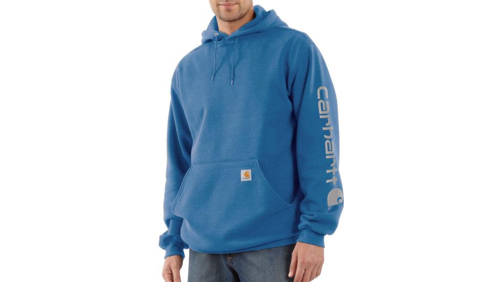 Carhartt Midweight Signature Sleeve Logo Hooded Sweatshirt - Mens, French Blue, Large, K288-FHB-REG-LRG