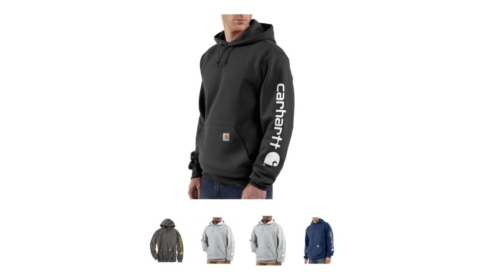 Carhartt MW Signature Sleeve Logo Hooded Swtsh - Men's, Black, Carbon Heather, Heather Gray, Heather Grey, New Navy