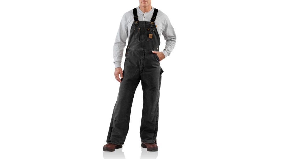 Carhartt Quilt Lined Sandstone Bib Overall for Mens, Black, 32/28 R27-BLK-28-32