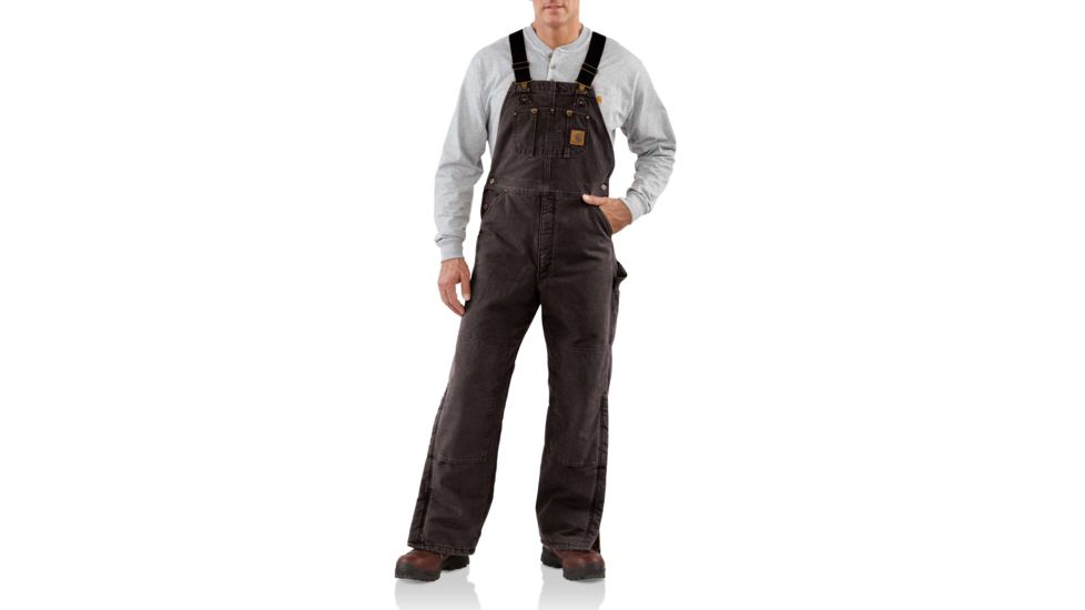 Carhartt Quilt Lined Sandstone Bib Overall for Mens, Dark Brown, 34/28 R27-DKB-28-34