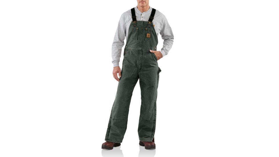 Carhartt Quilt Lined Sandstone Bib Overall for Mens, Moss, 38/32 R27-MOS-32-38