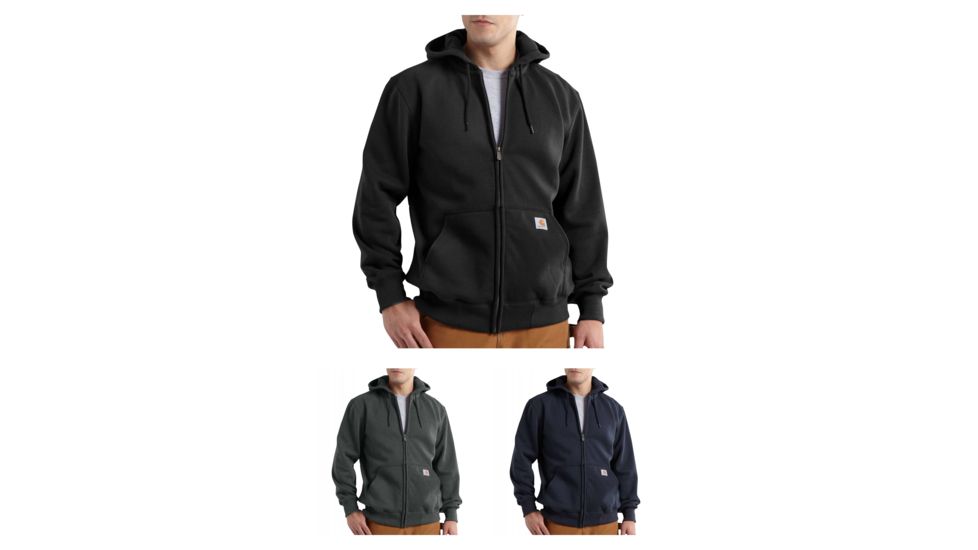 Carhartt Rain Defender Paxton Heavyweight Hooded Zip-Front Sweatshirt for Mens, Black, Carbon Heather, New Navy