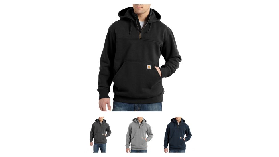 Carhartt Rain Defender Paxton Heavyweight Hooded Zip Mock Sweatshirt for Mens, Black, Carbon Heather, Heather Gray, New Navy