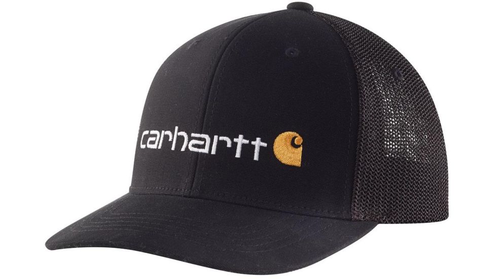 Carhartt Rugged Flex Canvas Mesh-Back Fitted Logo Graphic Cap - Mens, Black, Medium/Large, 104192-N04-M/L