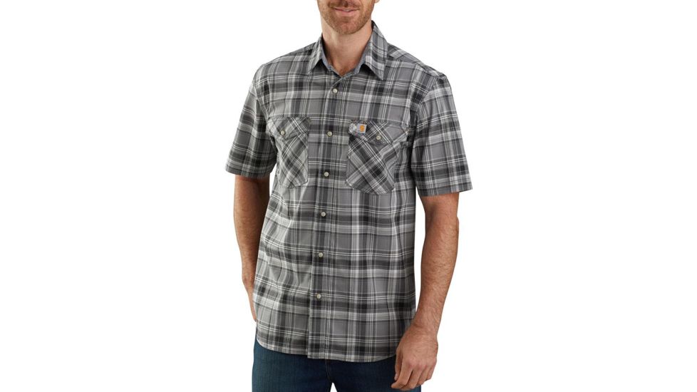 Carhartt Rugged Flex Lightweight Short-Sleeve Snap-Front Plaid Shirt - Mens, Black, Small, 104171-BLK-REG-S