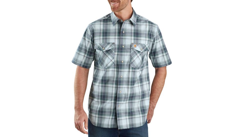 Carhartt Rugged Flex Lightweight Short-Sleeve Snap-Front Plaid Shirt - Mens, Bluestone, Extra Large, 104171-BLS-REG-XL