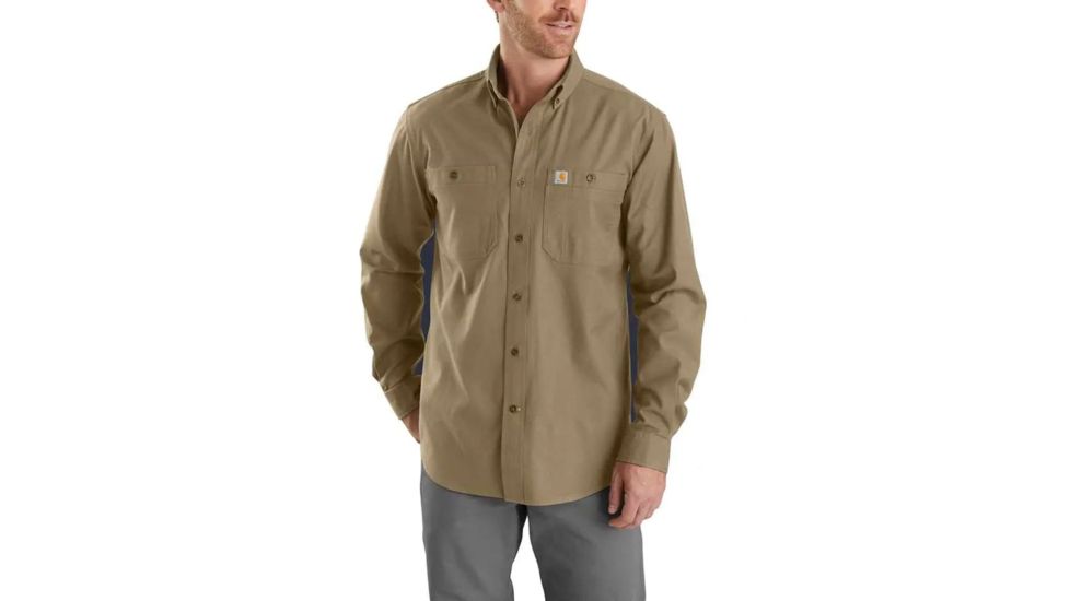 Carhartt Rugged Flex Rigby Long Sleeve Work Shirt - Mens, Dark Khaki, 3XL, Regular, 103554-253-3XL-REG