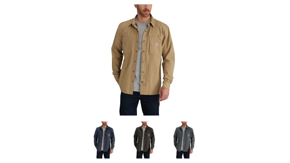 Carhartt Rugged Flex Rigby Shirt Jacket for Mens, Dark Khaki, Deep Blue, Peat, Shadow