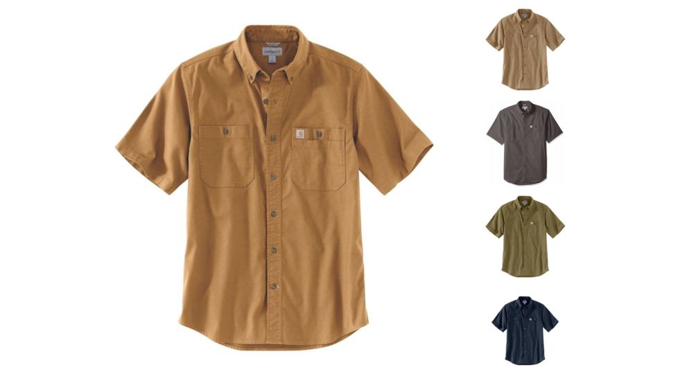 Carhartt Rugged Flex Rigby Short Sleeve Work Shirt - Mens, Carhartt Brown, Dark Khaki, Gravel, Military Olive, Navy