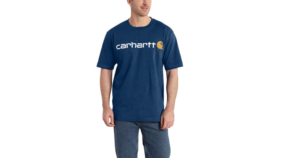 Carhartt Signature Logo Short Sleeve T-Shirt for Mens, Dark Cobalt Blue Heather, Small/Regular K195-413-REG-SML