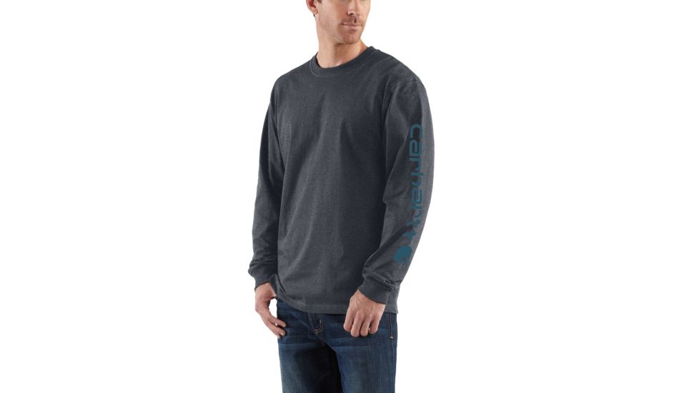 Carhartt Signature Sleeve Logo Long Sleeve T-shirt Org Fit - Mens, Granite Heather, 3XL-REG K231-020-REG-3XL