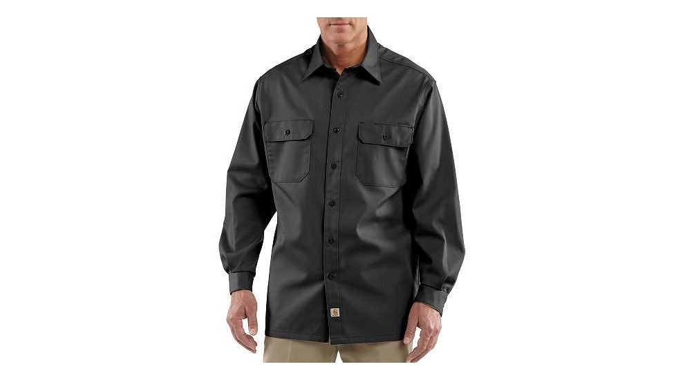 Carhartt Twill Work Shirt Long Sleeve Bfnt-Mens, Black, M-Tall, S224-BLK-TLL-M