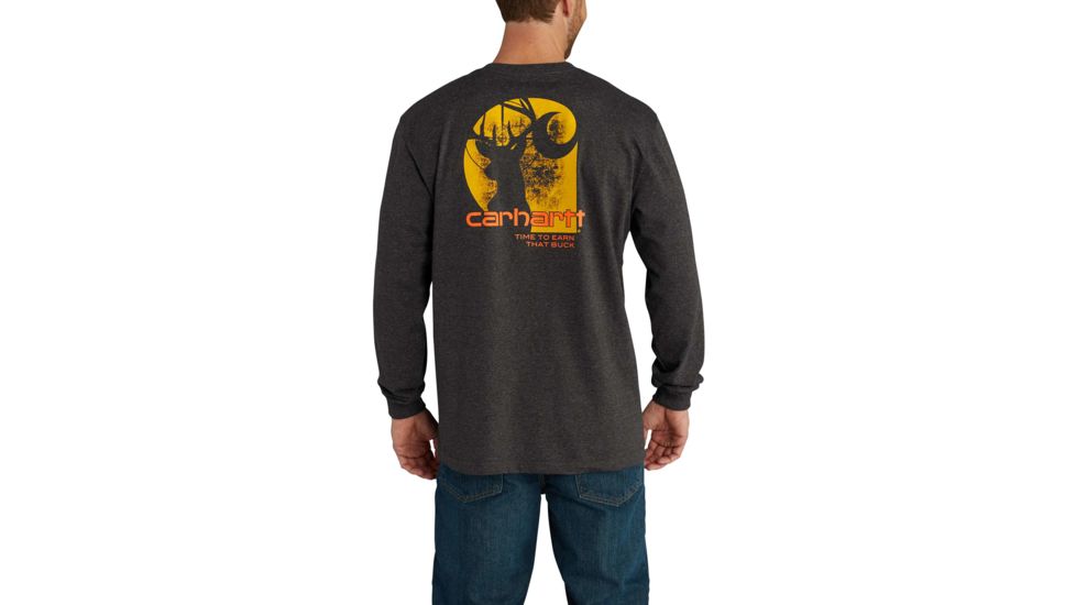 Carhartt Workwear Graphic Time To Earn That Buck Long-Sleeve T-Shirt for Mens, Carbon Heather, 2XL/Regular 102860-026-REG-2XL