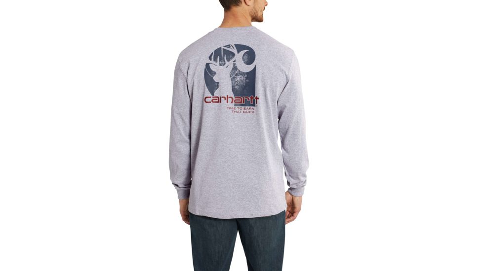 Carhartt Workwear Graphic Time To Earn That Buck Long-Sleeve T-Shirt for Mens, Heather Gray, Medium/Regular 102860-034-REG-M