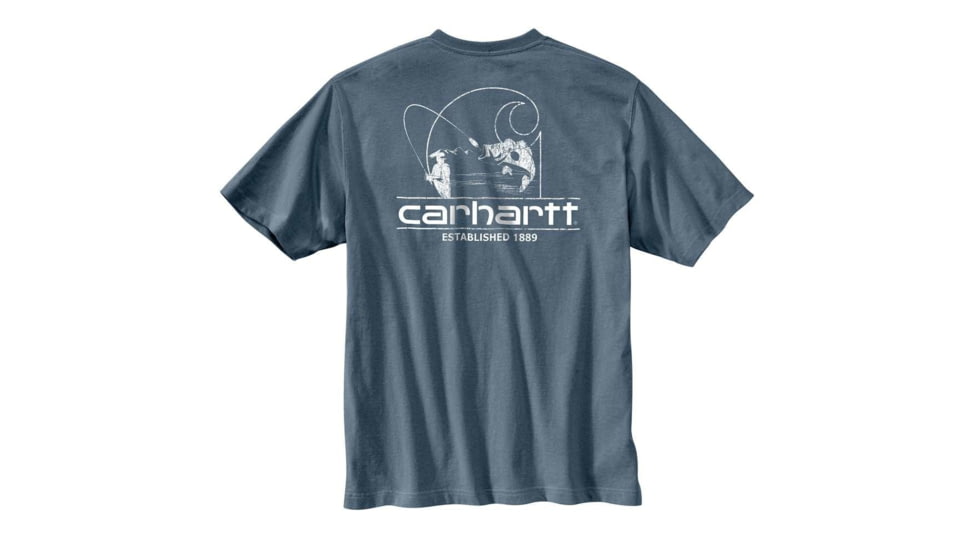 Carhartt Workwear Logo Fish Graphic Pocket Short Sleeve T-Shirt Regular - Mens, Steel Blue, 3XL, 103561-437-3XL-REG