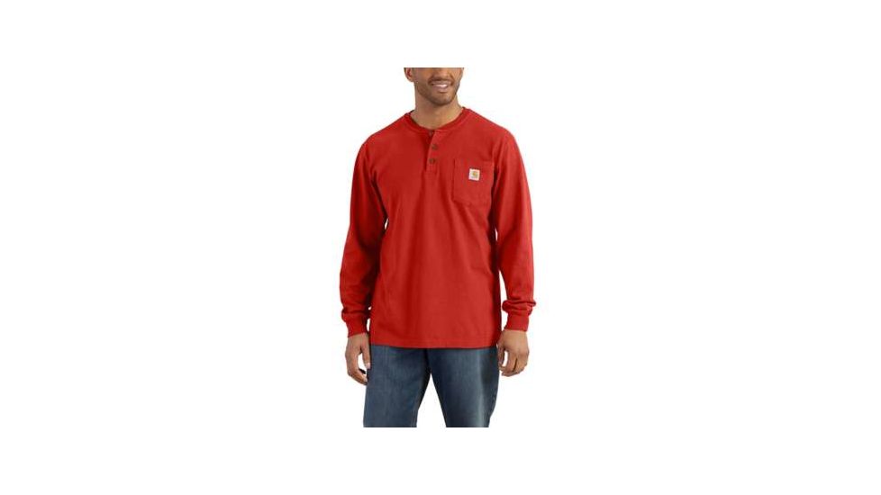 Carhartt Workwear Pkt Long Sleeve Henley MW Jersey Org Fit - Mens, Rustic Orange Heather, S-REG, K128-807-REG-SML