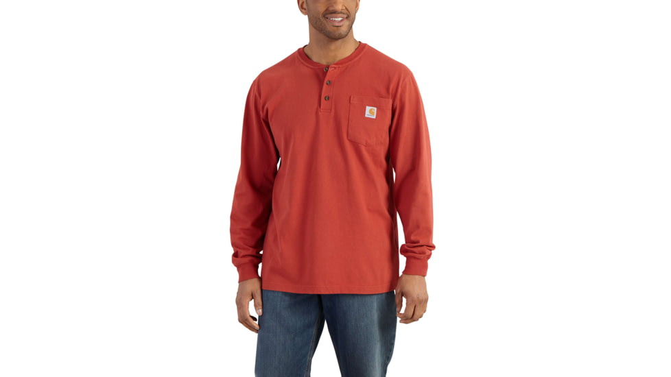 Carhartt Workwear Pocket Long Sleeve Henley for Mens, Chili, Extra Large/Regular K128-CHI-REG-XLG