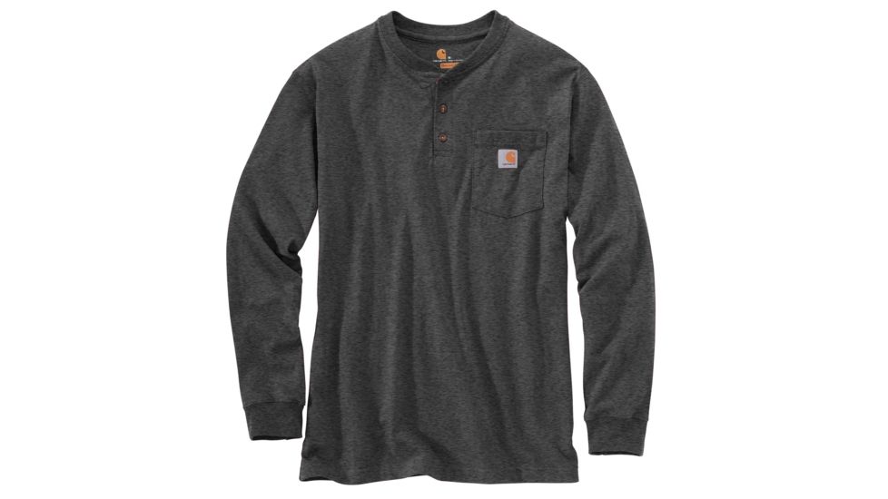 Carhartt Workwear Pocket Long Sleeve Henley for Mens, Carbon Heather, Small/Regular K128-CRH-REG-SML